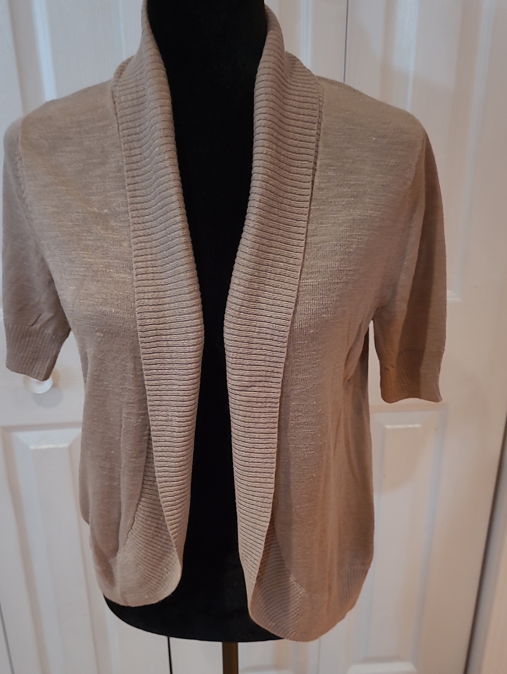 croft & barrow Beige Short-Sleeve Open-Front Cardigan